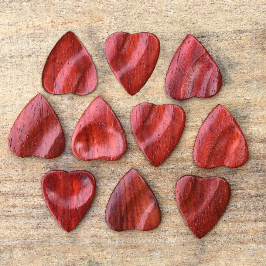 Padauk Wood Guitar Or Bass Pick - 3.0 mm Ultra Heavy Gauge - Heart Shaped - Natural Finish Handmade Specialty Exotic Plectrum
