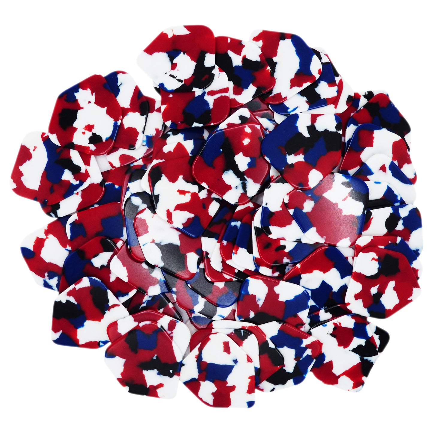 Celluloid Red, White, & Blue Mosaic Guitar Or Bass Pick - 0.96 mm Heavy Gauge - 330 Medium Home Plate Shape
