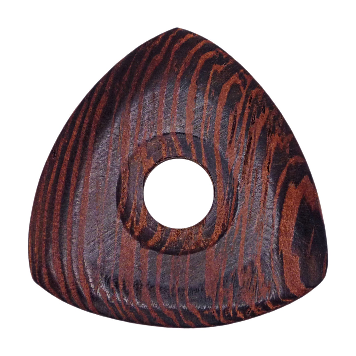 Wenge Wood Guitar Or Bass Pick - 4.0 mm Ultra Heavy Gauge - 346 Contoured Triangle With Grip Hole Shape - Natural Finish Handmade Specialty Exotic Plectrum