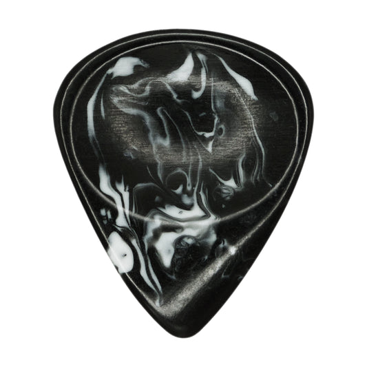 Black With White Swirls Resin Guitar Or Bass Pick - 3.0 mm Ultra Heavy Gauge - 351 Groove Shape - Polished Finish Hand Poured And Handmade Specialty Exotic Plectrum