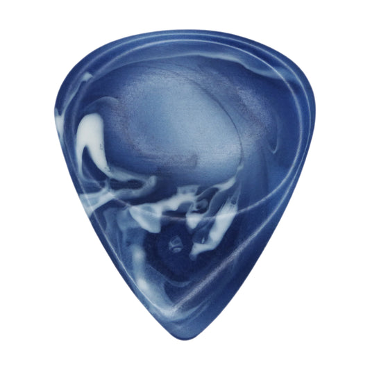 Dark Blue With White Swirls Resin Guitar Or Bass Pick - 3.0 mm Ultra Heavy Gauge - 351 Groove Shape - Polished Finish Hand Poured And Handmade Specialty Exotic Plectrum
