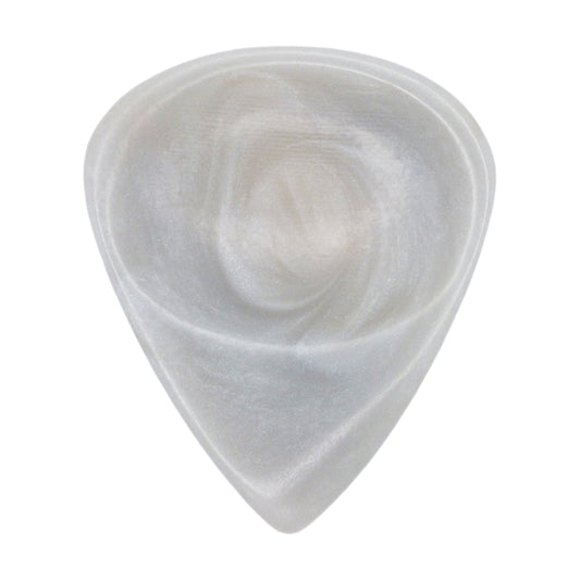 Grey With White Swirls Resin Guitar Or Bass Pick - 3.0 mm Ultra Heavy Gauge - 351 Groove Shape - Polished Finish Hand Poured And Handmade Specialty Exotic Plectrum