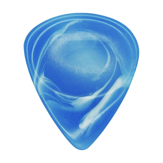 Light Blue With White Swirls Resin Guitar Or Bass Pick - 3.0 mm Ultra Heavy Gauge - 351 Groove Shape - Polished Finish Hand Poured And Handmade Specialty Exotic Plectrum