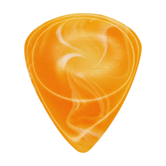 Orange With White Swirls Resin Guitar Or Bass Pick - 3.0 mm Ultra Heavy Gauge - 351 Groove Shape - Polished Finish Hand Poured And Handmade Specialty Exotic Plectrum
