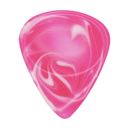 Pink With White Swirls Resin Guitar Or Bass Pick - 3.0 mm Ultra Heavy Gauge - 351 Groove Shape - Polished Finish Hand Poured And Handmade Specialty Exotic Plectrum