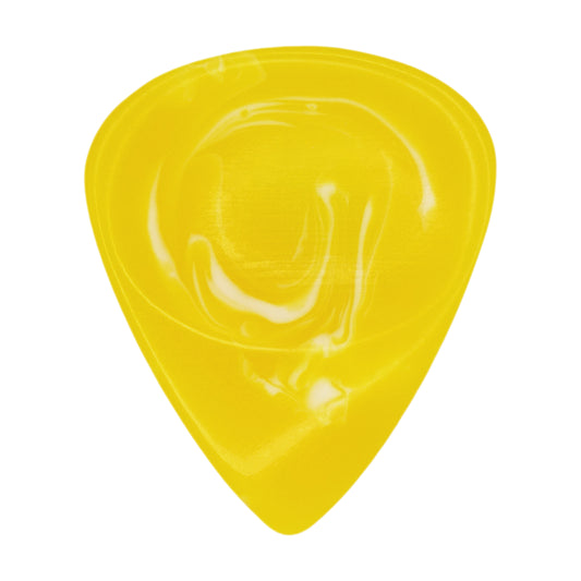 Yellow With White Swirls Resin Guitar Or Bass Pick - 3.0 mm Ultra Heavy Gauge - 351 Groove Shape - Polished Finish Hand Poured And Handmade Specialty Exotic Plectrum
