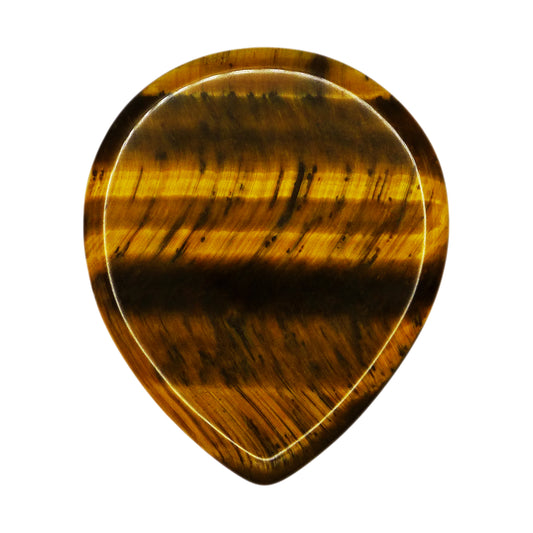 Yellow Tiger's Eye Stone Guitar Or Bass Pick - 3.0 mm Ultra Heavy Gauge - 347 Large Teardrop Shape - Specialty Handmade Gemstone Exotic Plectrum