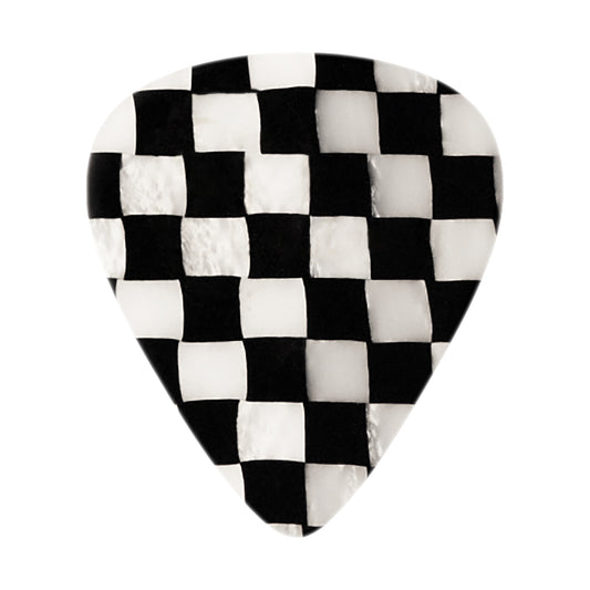 Celluloid Checkerboard Pearl Guitar Or Bass Pick - 0.46 mm Light Gauge - Premium Made In USA - 351 Shape