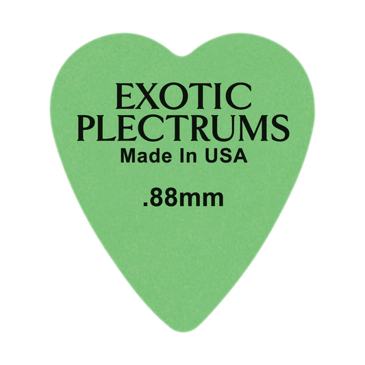 Exotic Plectrums Delrin Green Guitar Or Bass Pick - 0.88 mm Medium Heavy Gauge - Premium Made In USA - 323 Heart Shape