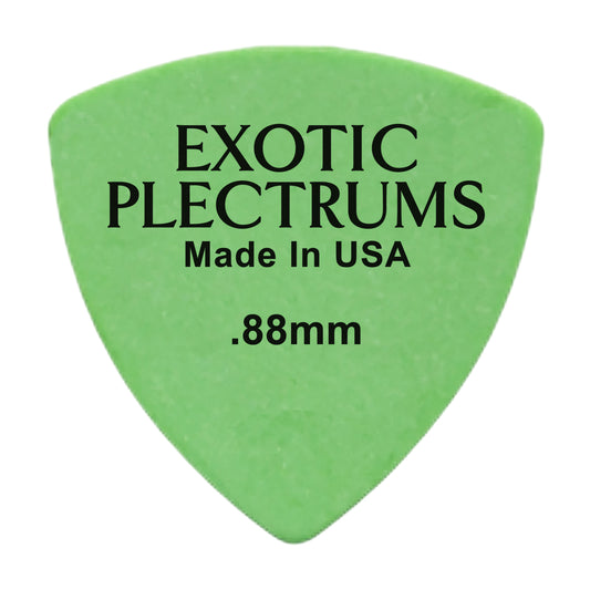 Exotic Plectrums Delrin Green Guitar Or Bass Pick - 0.88 mm Medium Heavy Gauge - Premium Made In USA - 346 Rounded Triangle Shape