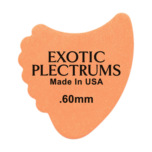 Exotic Plectrums Delrin Orange Guitar Or Bass Pick - 0.60 mm Medium Light Gauge - Premium Made In USA - 390 Shark Fin Shape