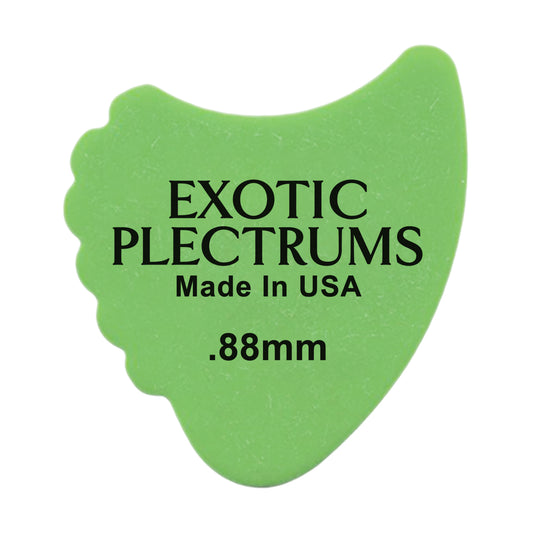 Exotic Plectrums Delrin Green Guitar Or Bass Pick - 0.88 mm Medium Heavy Gauge - Premium Made In USA - 390 Shark Fin Shape