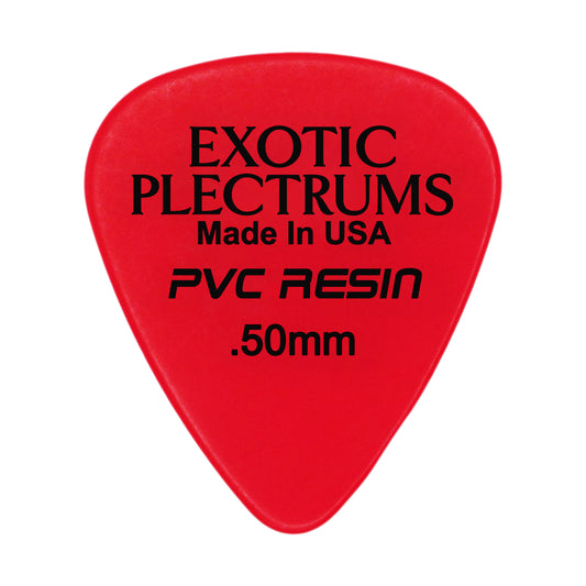 Exotic Plectrums PVC Resin Red Guitar Or Bass Pick - 0.50 mm Light Gauge - Premium Made In USA - 351 Shape