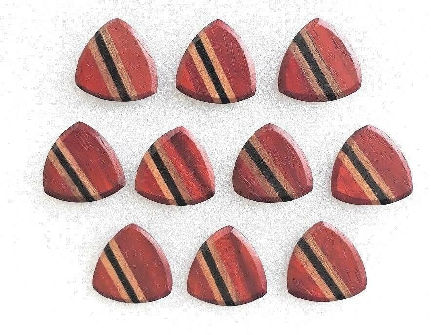 Padauk, Teak, & Ebony Wood Guitar Or Bass Pick - 3.0 mm Ultra Heavy Gauge - 346 Wedge Triangle Shape - Natural Finish Handmade Specialty Exotic Plectrum