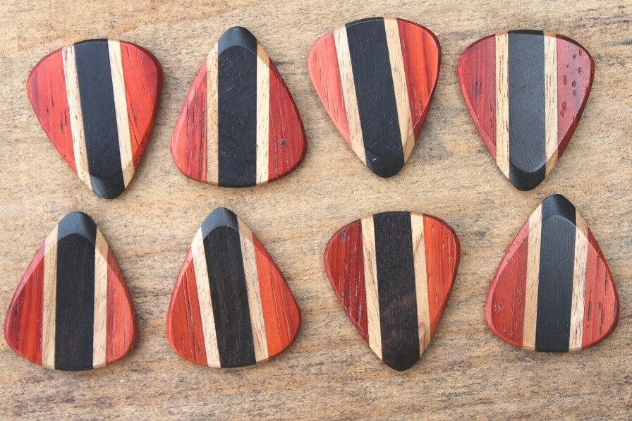 Padauk, Teak, & Ebony Wood Guitar Or Bass Pick - 3.0 mm Ultra Heavy Gauge - 351 Wedge Shape - Natural Finish Handmade Specialty Exotic Plectrum