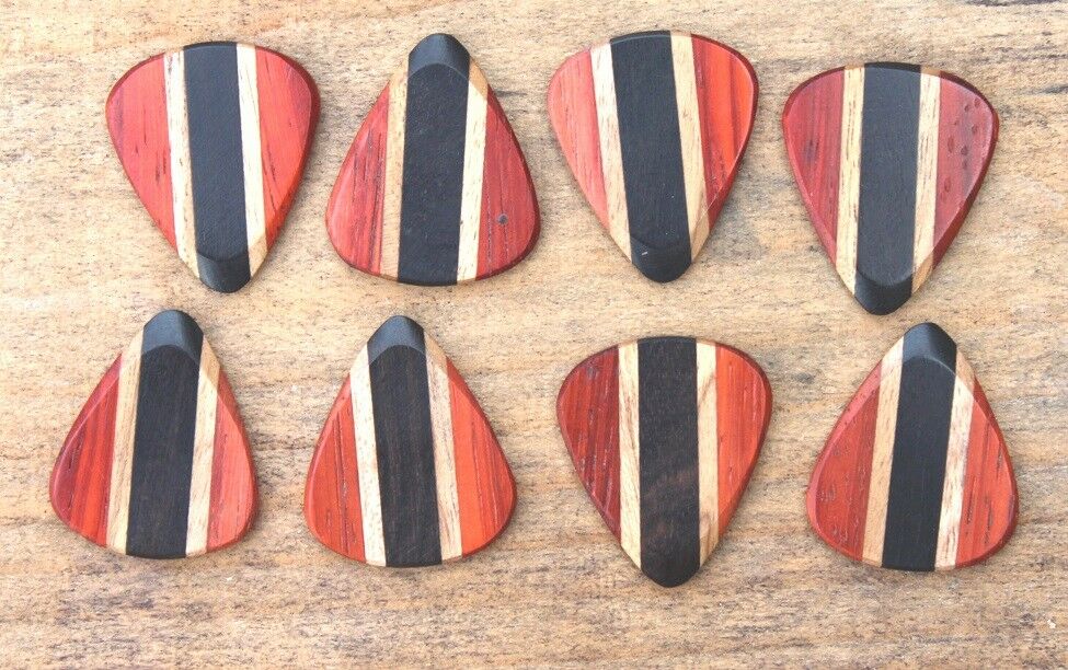 Padauk, Teak, & Ebony Wood Guitar Or Bass Pick - 3.0 mm Ultra Heavy Gauge - 351 Wedge Shape - Natural Finish Handmade Specialty Exotic Plectrum