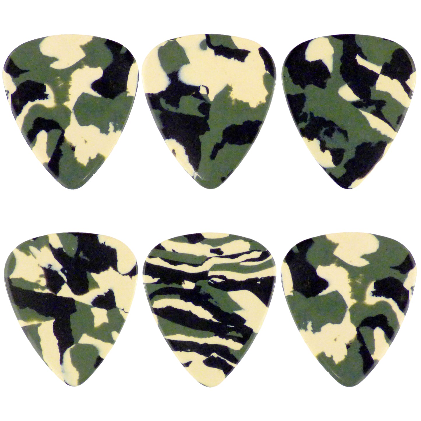 Celluloid Woodland Camouflage Guitar Or Bass Pick - 0.46 mm Light Gauge - 351 Shape