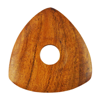 Teak Wood Guitar Or Bass Pick - 4.0 mm Ultra Heavy Gauge - 346 Contoured Triangle With Grip Hole Shape - Natural Finish Handmade Specialty Exotic Plectrum