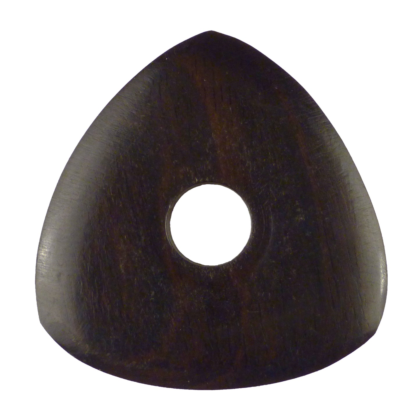 Ebony Wood Guitar Or Bass Pick - 4.0 mm Ultra Heavy Gauge - 346 Contoured Triangle With Grip Hole Shape - Natural Finish Handmade Specialty Exotic Plectrum