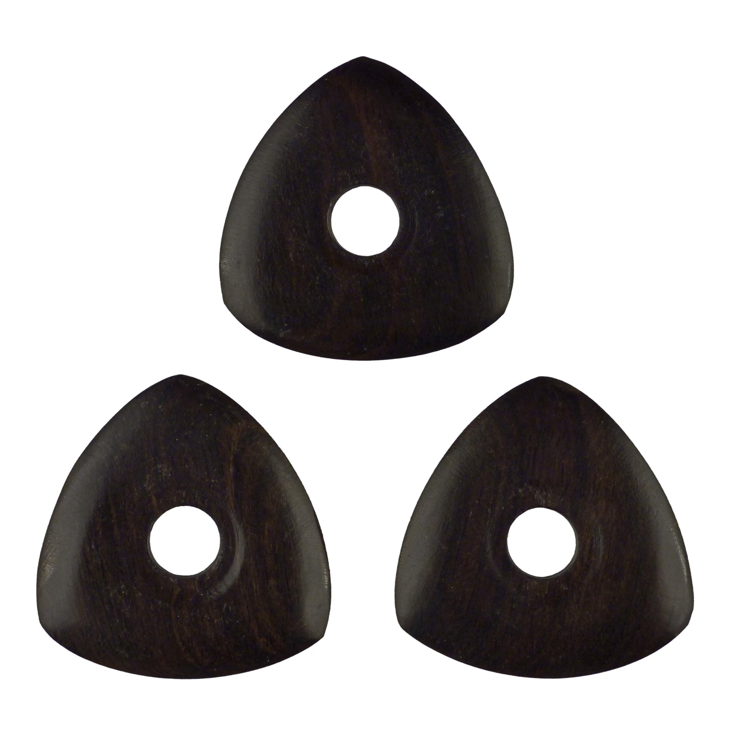 Ebony Wood Guitar Or Bass Pick - 4.0 mm Ultra Heavy Gauge - 346 Contoured Triangle With Grip Hole Shape - Natural Finish Handmade Specialty Exotic Plectrum