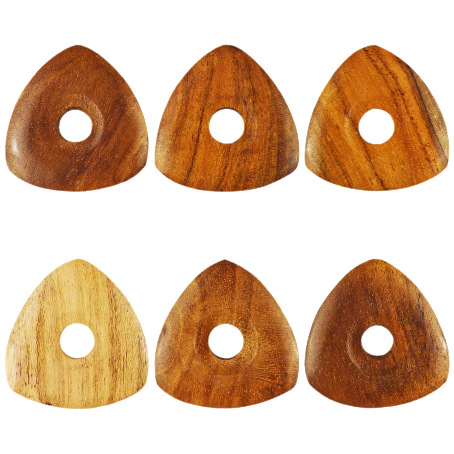 Teak Wood Guitar Or Bass Pick - 4.0 mm Ultra Heavy Gauge - 346 Contoured Triangle With Grip Hole Shape - Natural Finish Handmade Specialty Exotic Plectrum