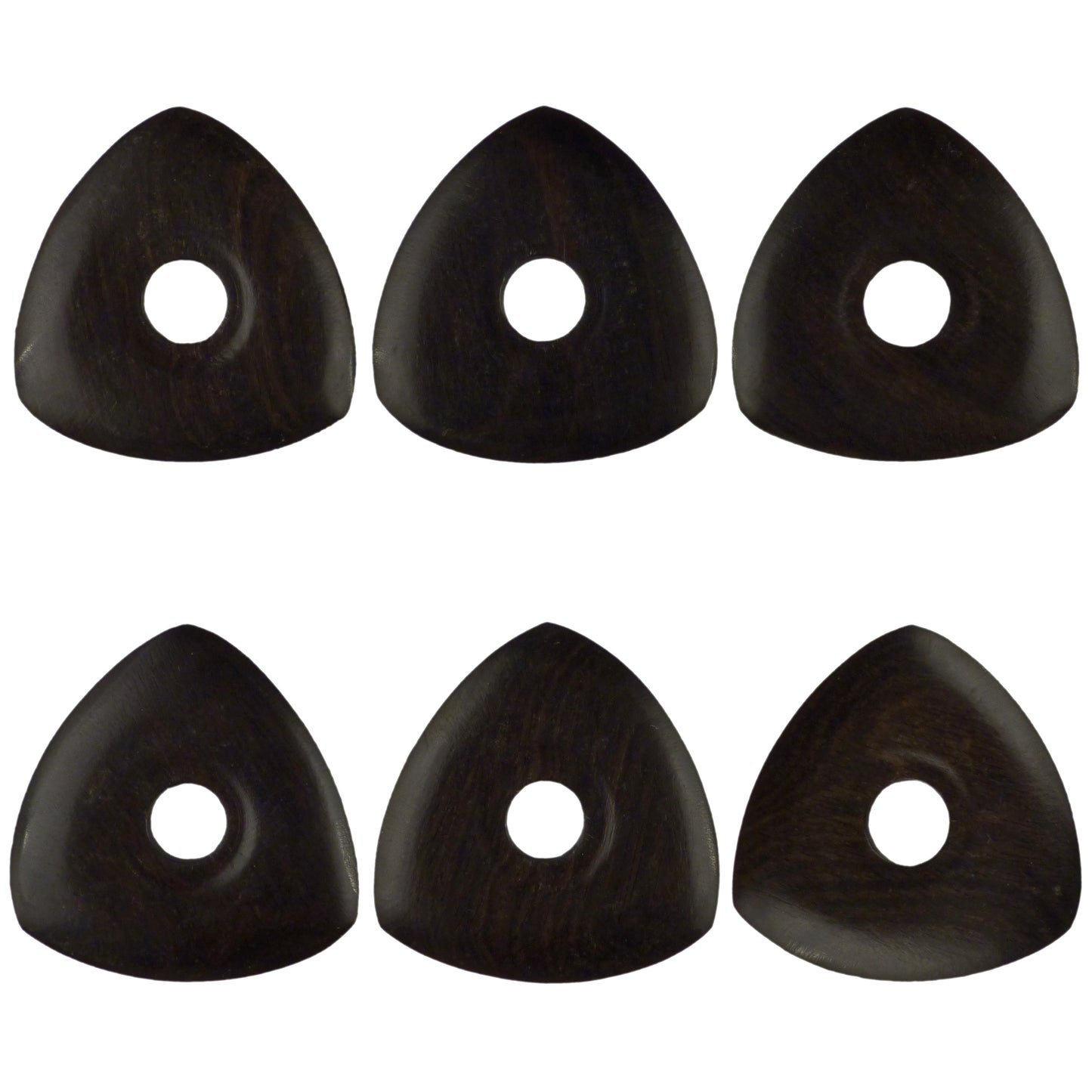 Ebony Wood Guitar Or Bass Pick - 4.0 mm Ultra Heavy Gauge - 346 Contoured Triangle With Grip Hole Shape - Natural Finish Handmade Specialty Exotic Plectrum