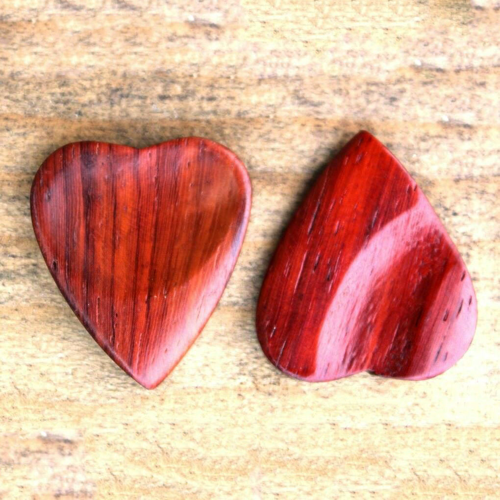 Padauk Wood Guitar Or Bass Pick - 3.0 mm Ultra Heavy Gauge - Heart Shaped - Natural Finish Handmade Specialty Exotic Plectrum