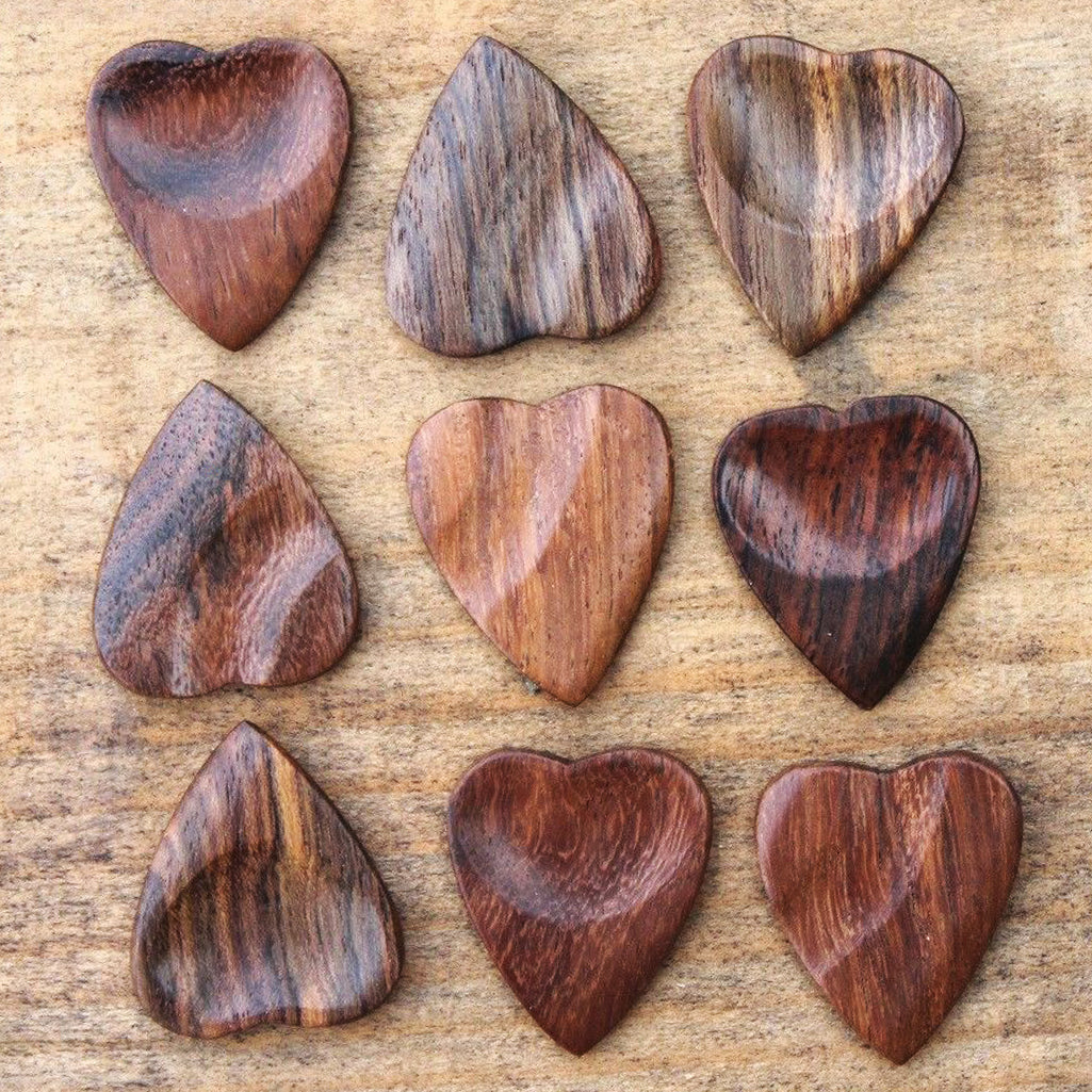 Rosewood Guitar Or Bass Pick - 3.0 mm Ultra Heavy Gauge - Heart Shaped - Natural Finish Handmade Specialty Exotic Plectrum